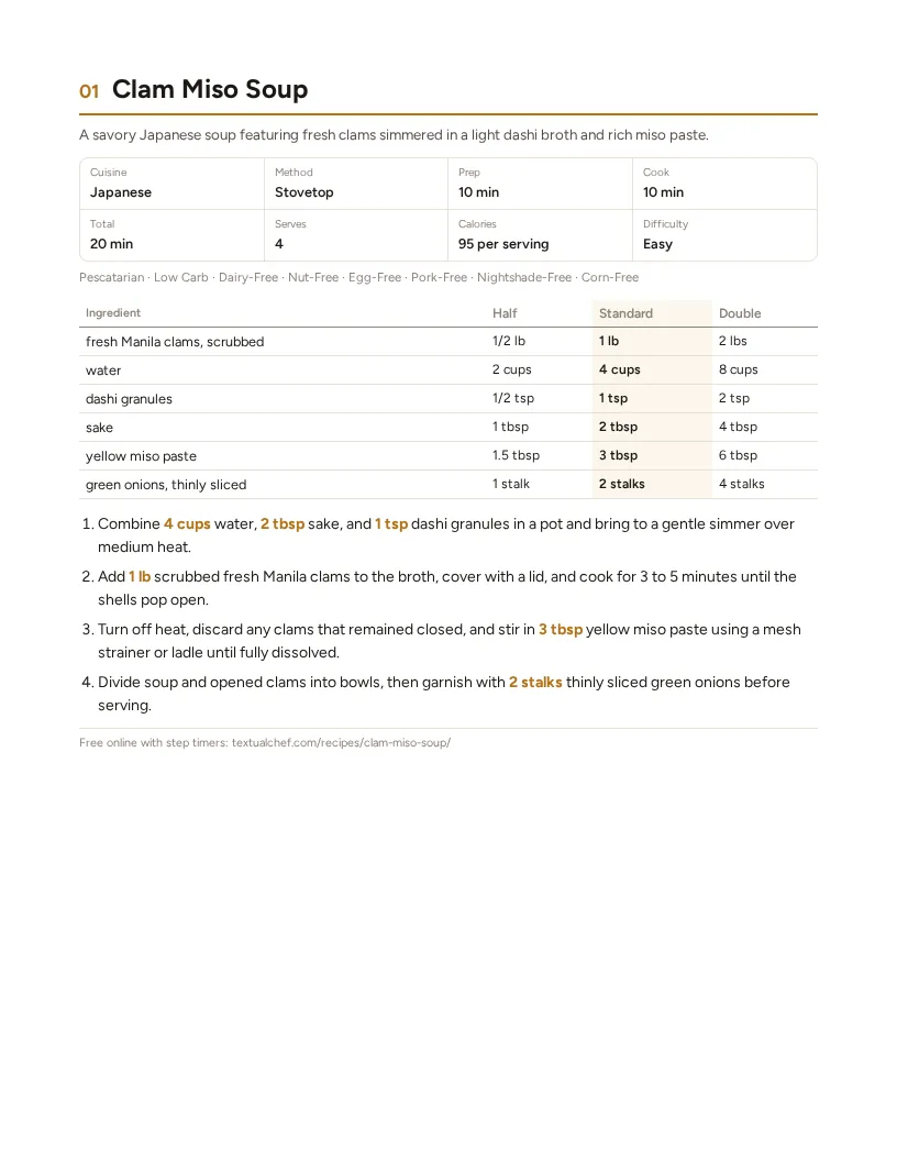 Sample page: Clam Miso Soup