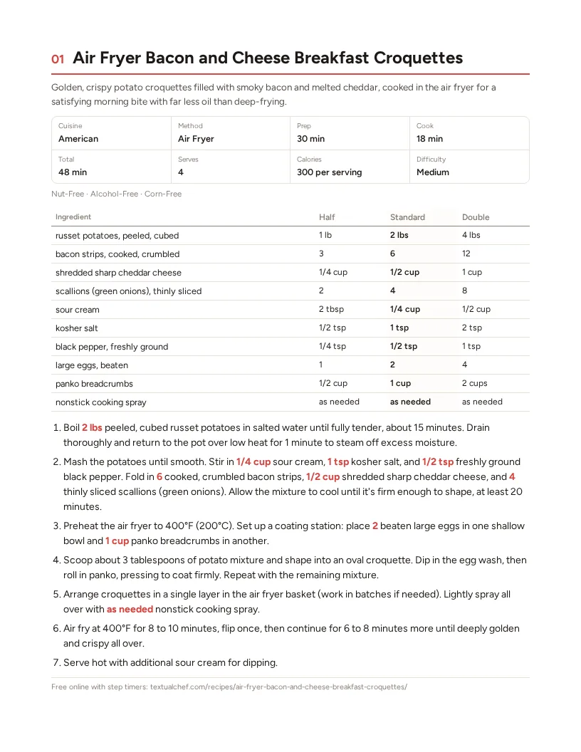 Sample page: Air Fryer Bacon and Cheese Breakfast Croquettes