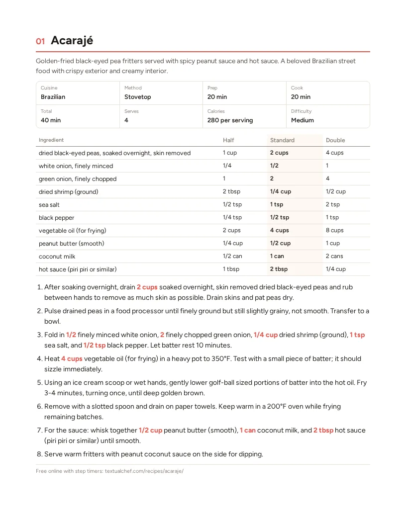Sample page: Acarajé