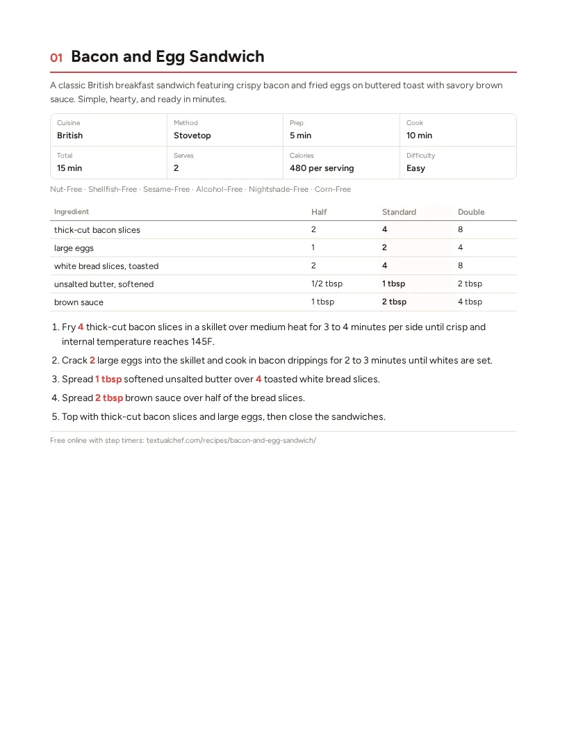 Sample page: Bacon and Egg Sandwich