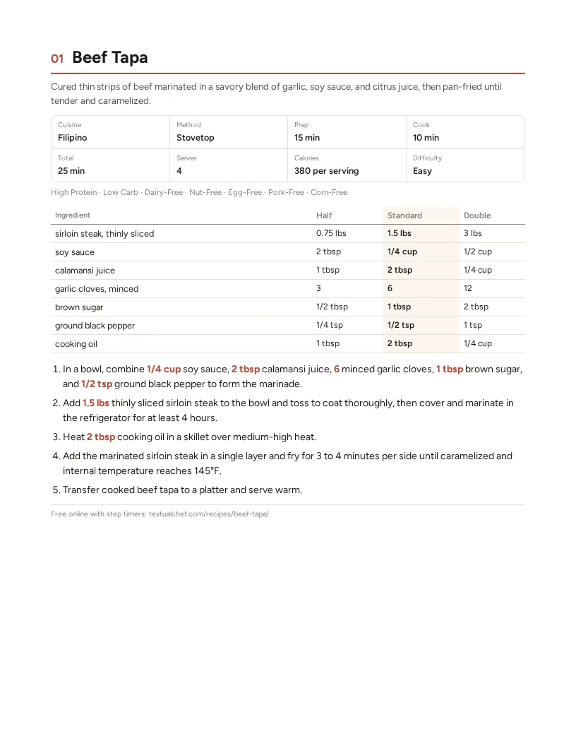 Sample page: Beef Tapa
