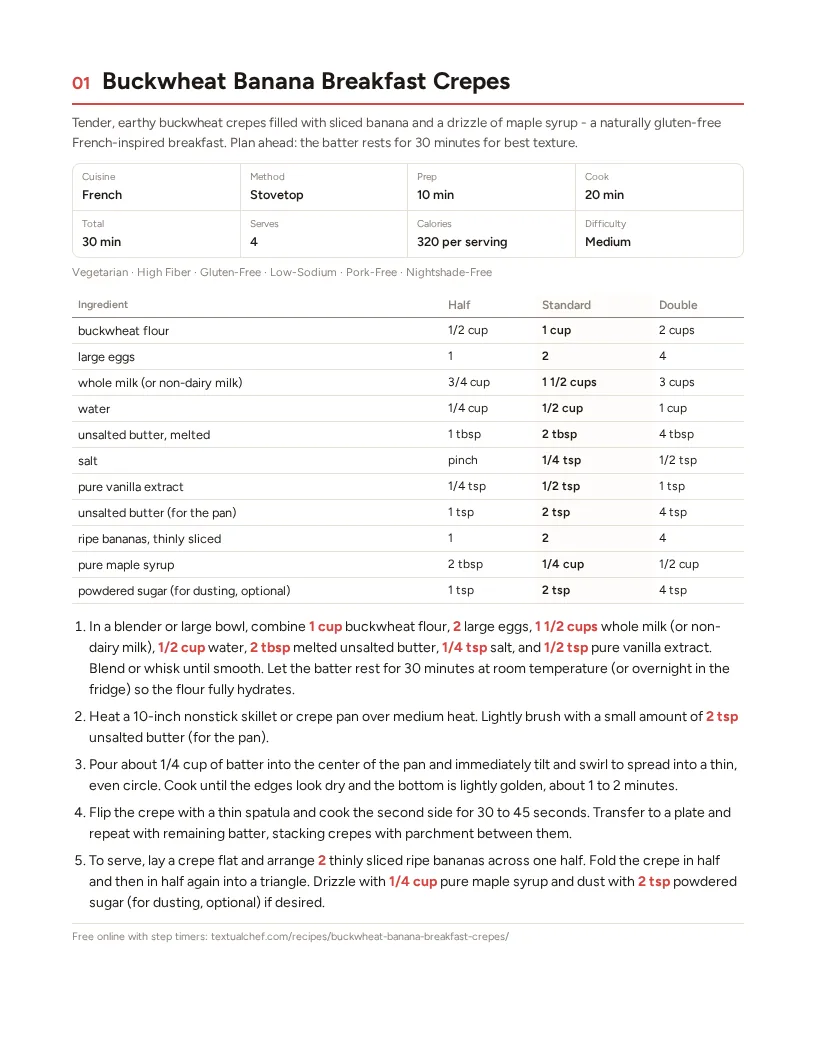Sample page: Buckwheat Banana Breakfast Crepes