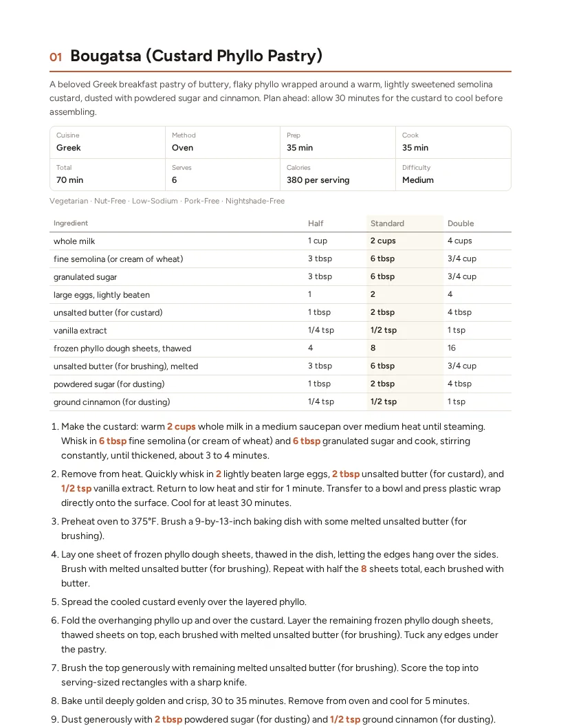 Sample page: Bougatsa (Custard Phyllo Pastry)