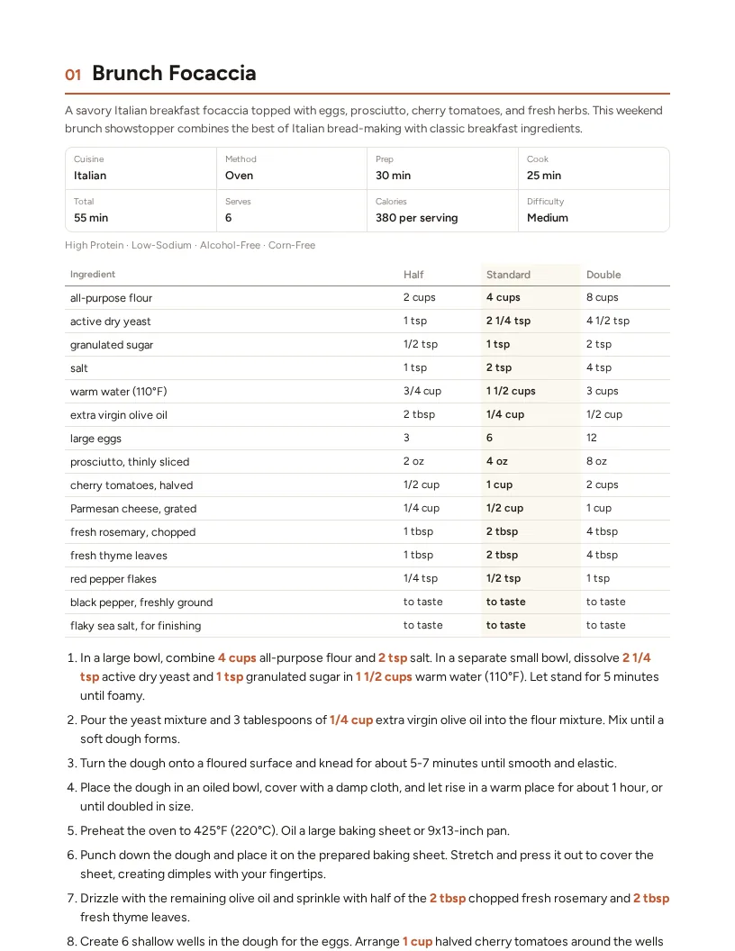 Sample page: Brunch Focaccia