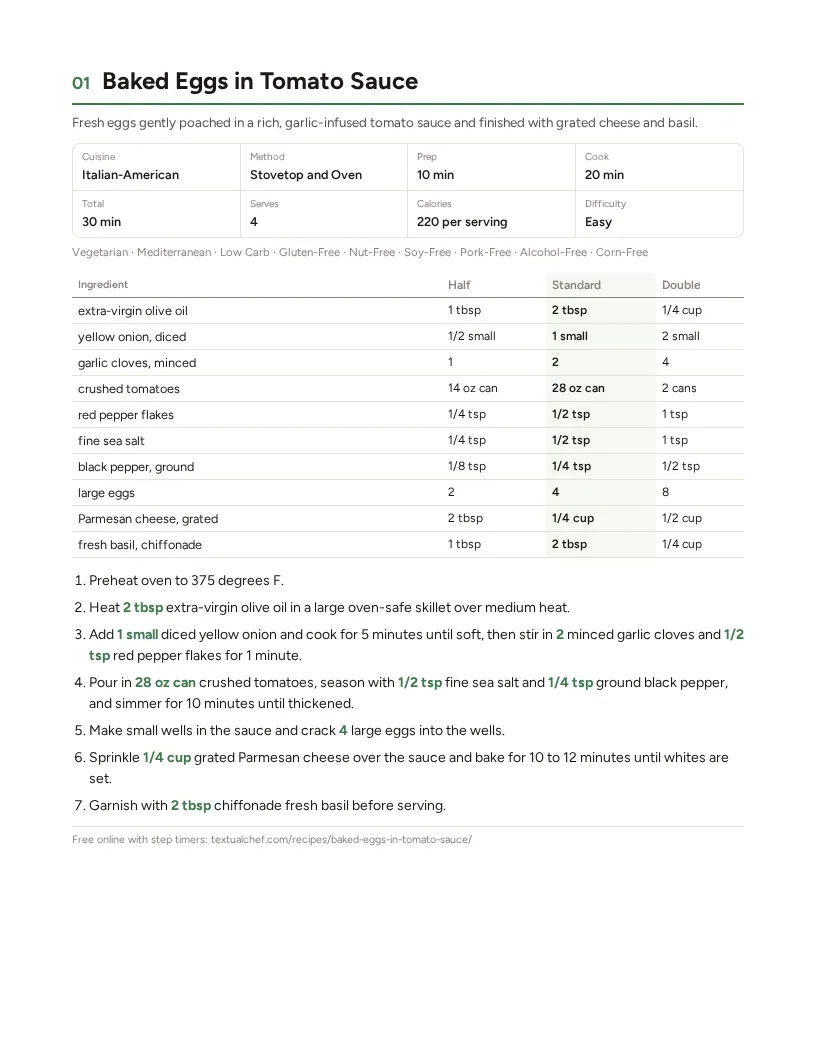 Sample page: Baked Eggs in Tomato Sauce