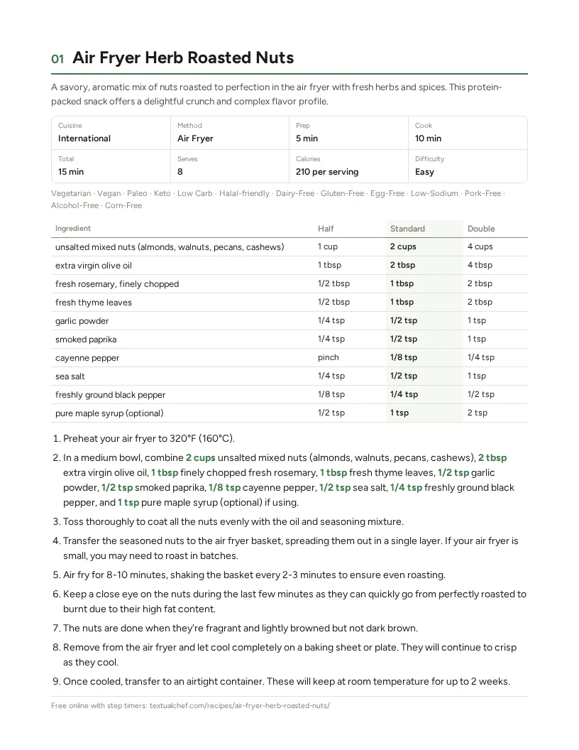 Sample page: Air Fryer Herb Roasted Nuts