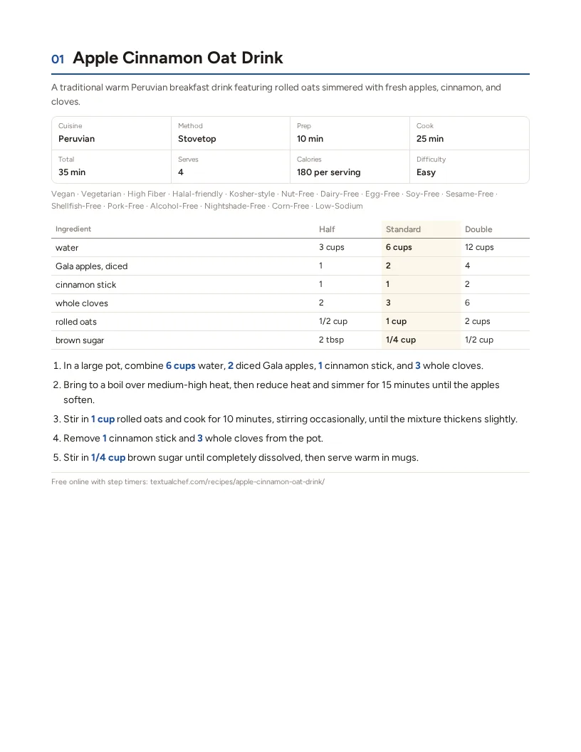 Sample page: Apple Cinnamon Oat Drink