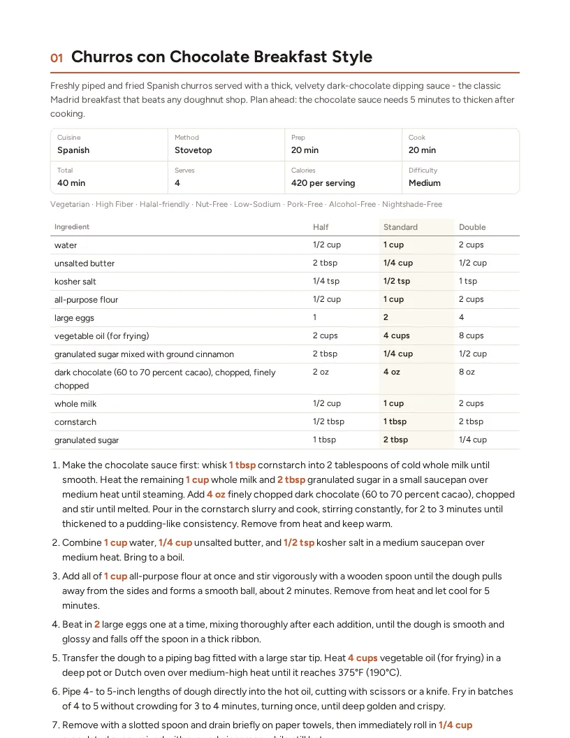 Sample page: Churros con Chocolate Breakfast Style
