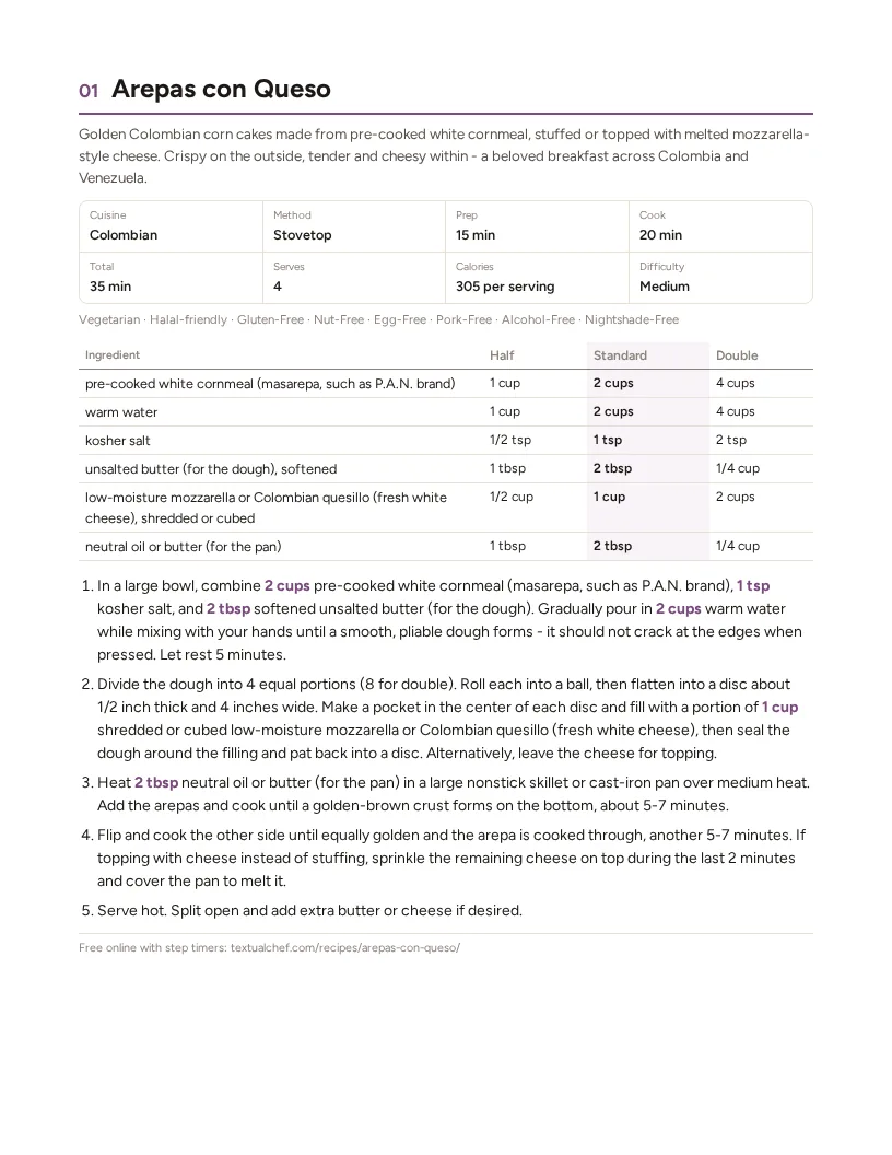 Sample page: Arepas con Queso