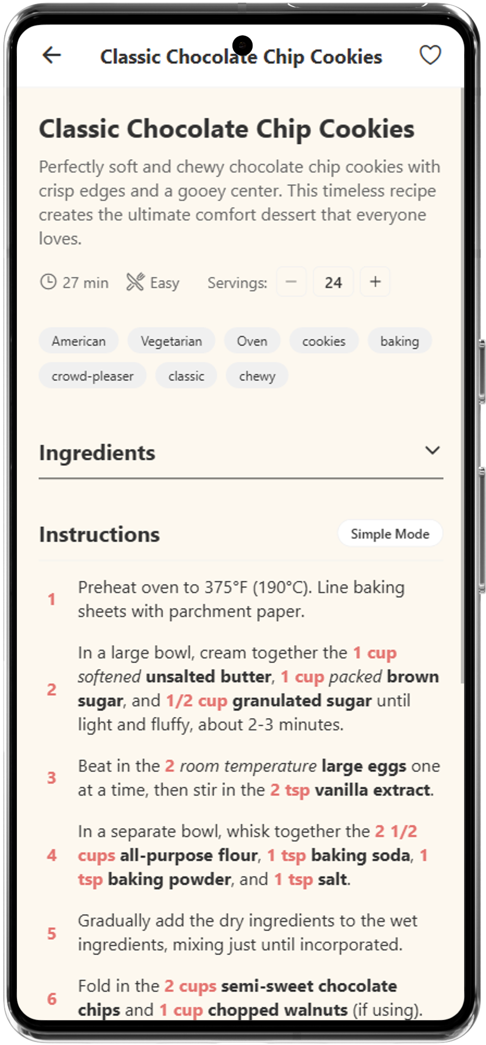 Measure as You Go Mode showing highlighted ingredients and quantities